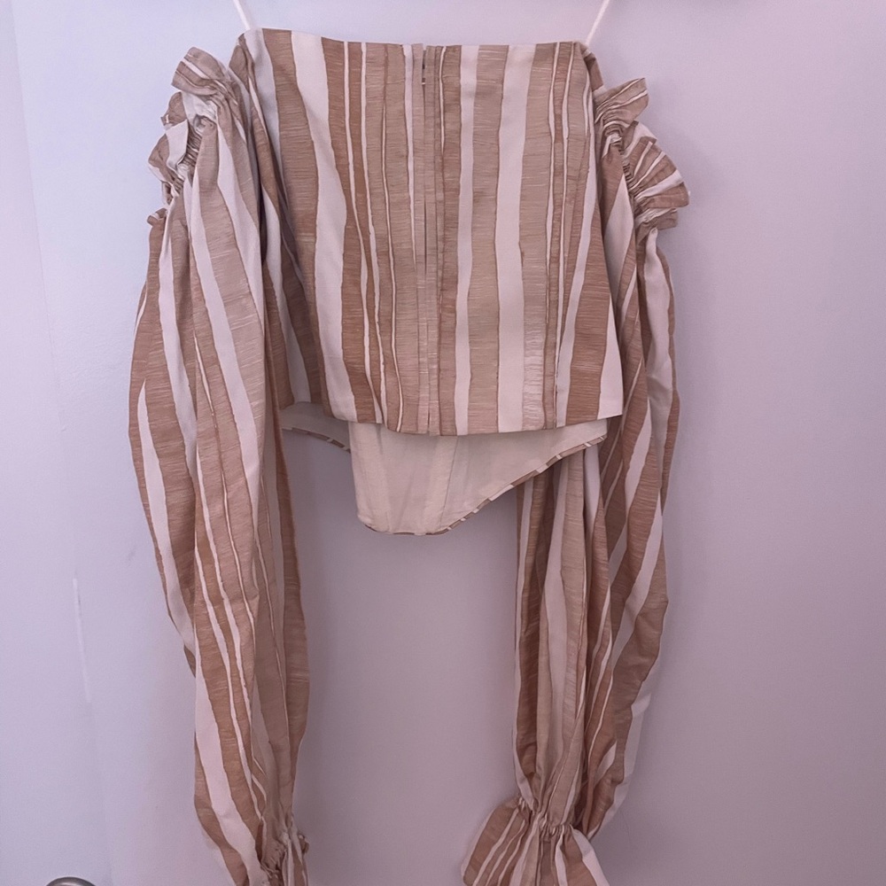 Cult Gaia Tan and White Striped Top - Picture 2 of 4